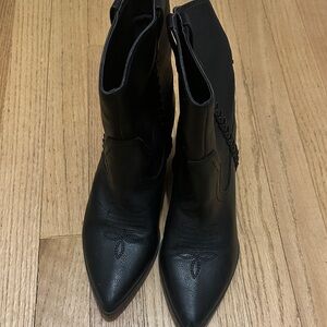 Black Pointed-Toe Ankle Booties with Braided Side Accent